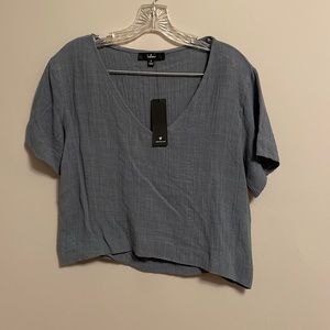 Lulus dusty blue linen blend flowy blouse T